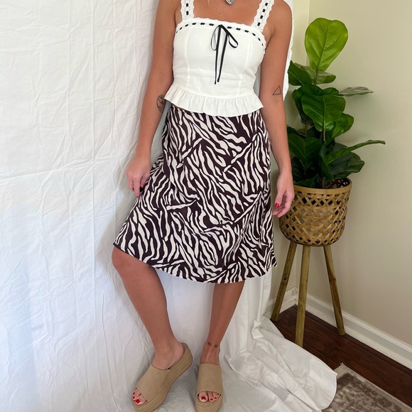 Vintage Brown + White Zebra Silk Skirt - Picture 3 of 7